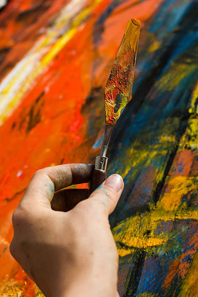 istock Abstract painted canvas. Oil paints on a palette. Colorful background. 505215944