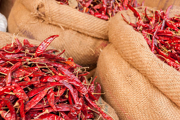 istock Red chilli in yuta bags 505219818