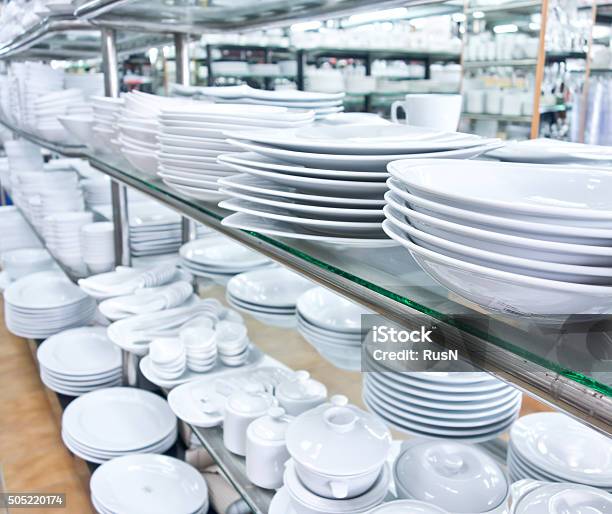 Utensil Shop Stock Photo - Download Image Now - Commercial Kitchen, Restaurant, Stack