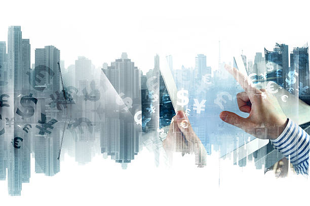istock Double expose of human hands touch pad and money sign 505220698