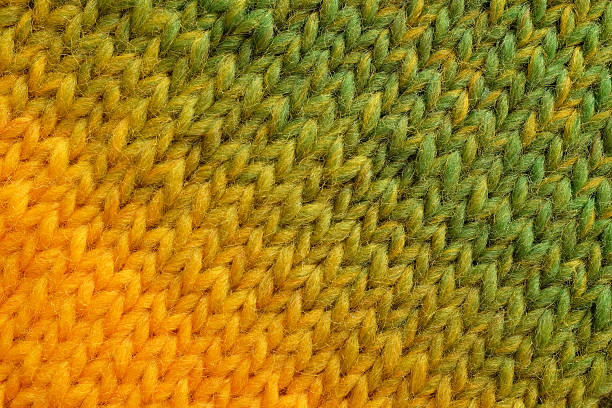 Yellow and green mixed wool in diagonal stockinette stitch as an abstract background texture