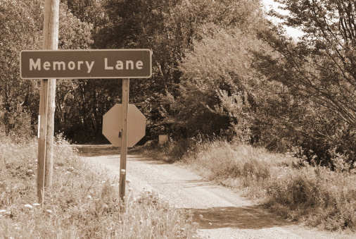 Memory Lane street sign, rural road in sepia