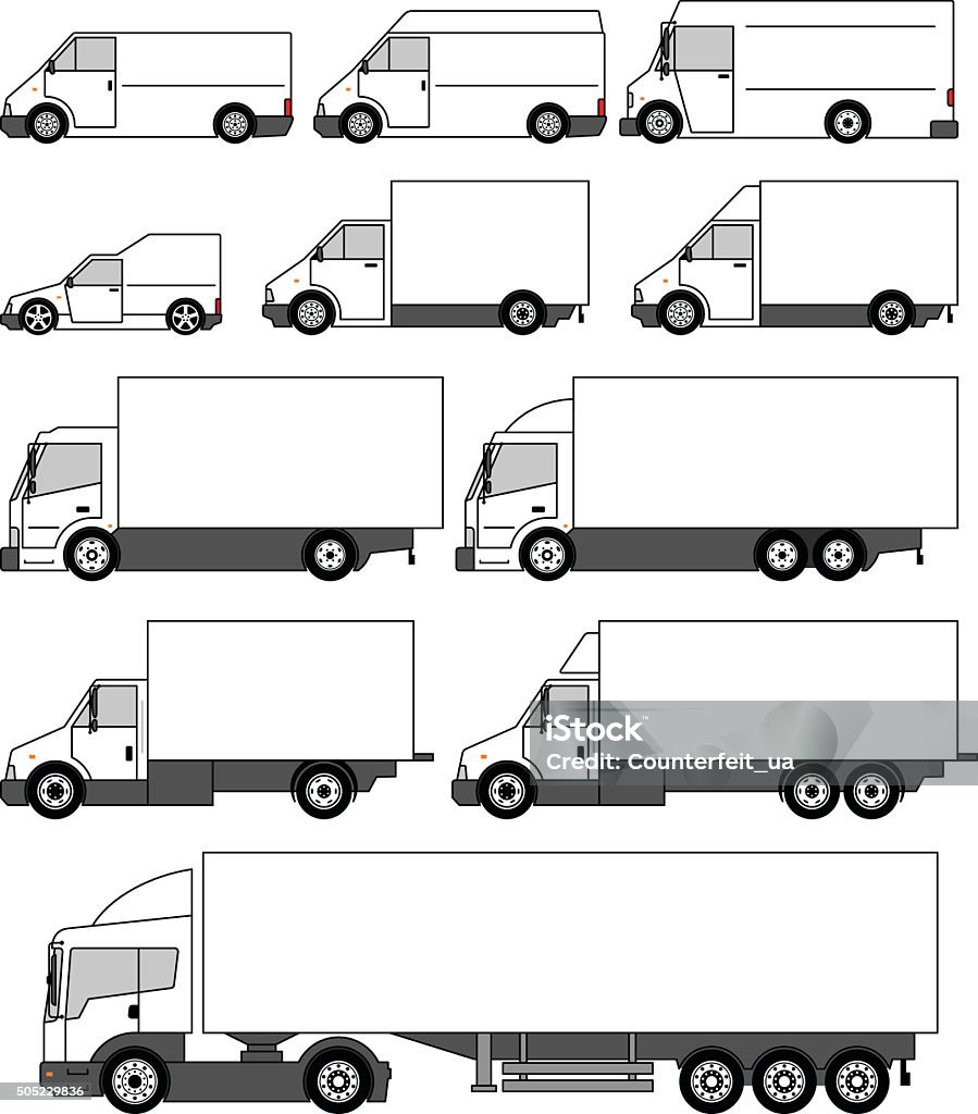 Set of vector delivery cars icons Set of vector delivery cars icons. Cars and trucks for delivery and transportation company isolated on white. Truck stock vector