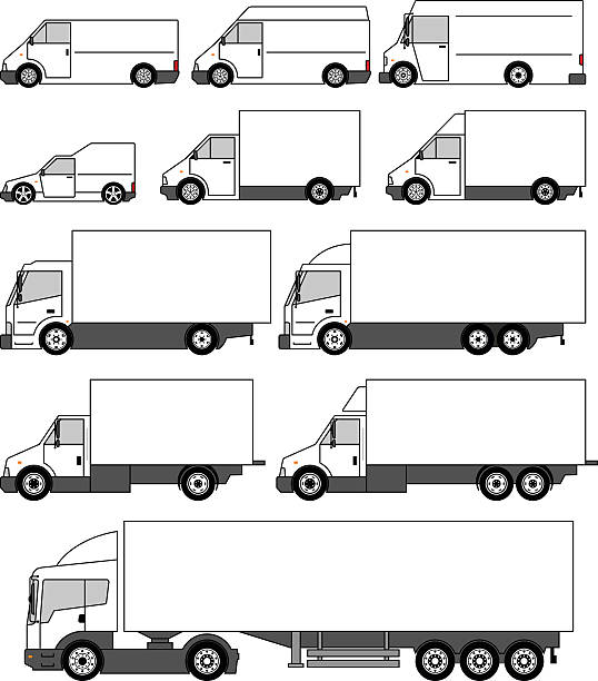 Set of vector delivery cars icons Set of vector delivery cars icons. Cars and trucks for delivery and transportation company isolated on white. truck drawings stock illustrations