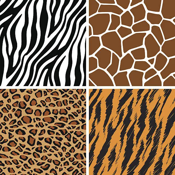 Vector illustration of Animal Set - Giraffe, Leopard, Tiger, Zebra Seamless Pattern