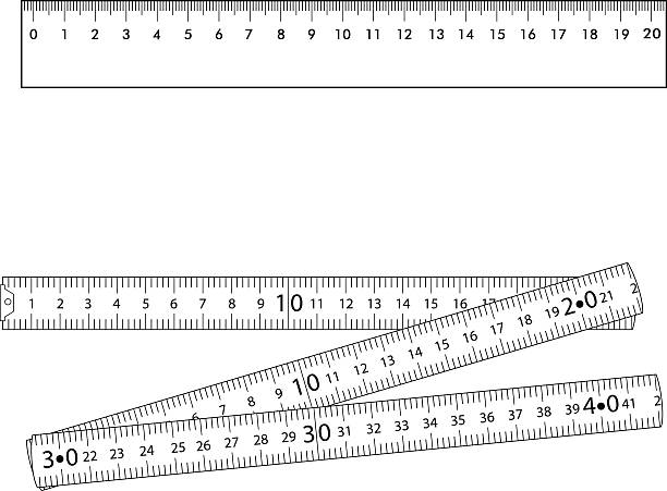 Set of spare parts 07-09 Set. Folding ruler and metallic ruler. Design of gradient gray. inch stock illustrations