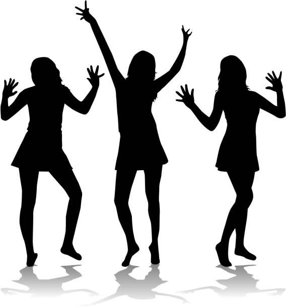 댄스 실루엣 - party women dancing focus on shadow stock illustrations