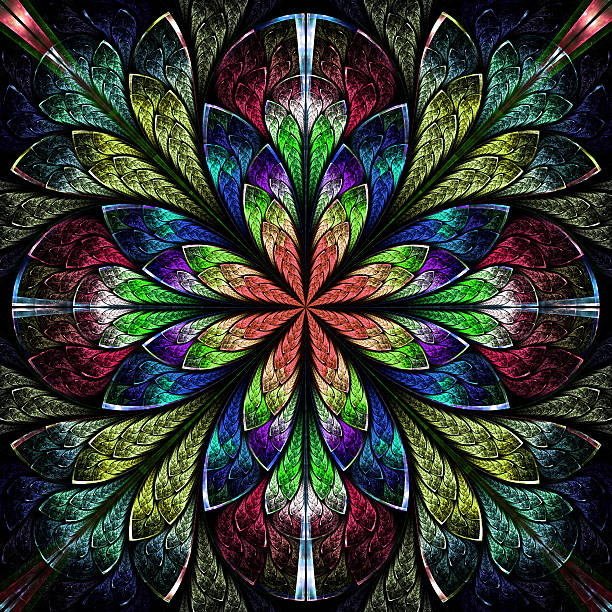 istock Multicolor beautiful fractal in stained glass window style. 505232401