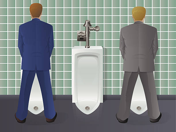 Men Using Urinal vector art illustration