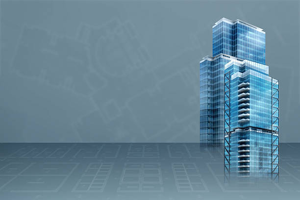 istock Architecture background with 3D building and blueprint 505232539