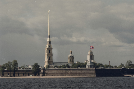 Peter and Poul Fortress in Saint Petersburg. Aged photo.