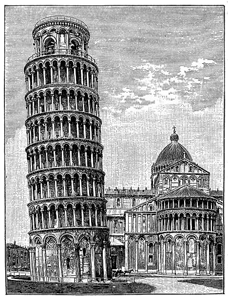 istock Antique illustration of leaning tower of Pisa 505234337
