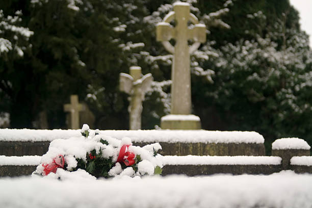 istock Winter snow pictures in a graveyard 505235880