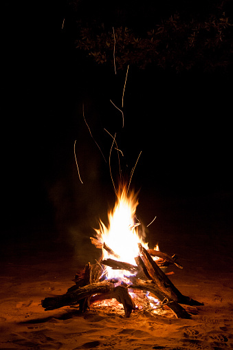 Sparking Camp Fire in the Night
