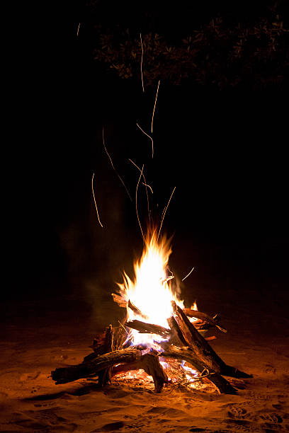 Sparking Camp Fire in the Night Sparking Camp Fire in the Night warming up stock pictures, royalty-free photos & images