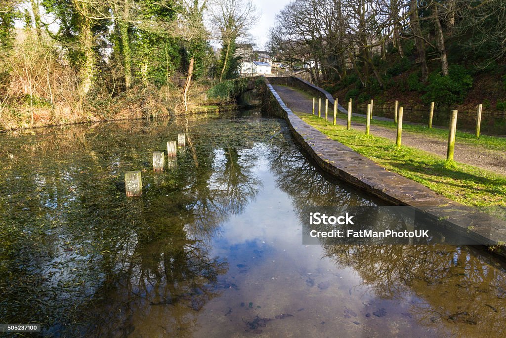Neath Canal with Skew Bridge, Neath Canal, Aberdulais Skew bridge or arch, over the Neath Canal. Aberdulais , Vale of Neath, Port Talbot, Wales, United Kingdom. Arch - Architectural Feature Stock Photo