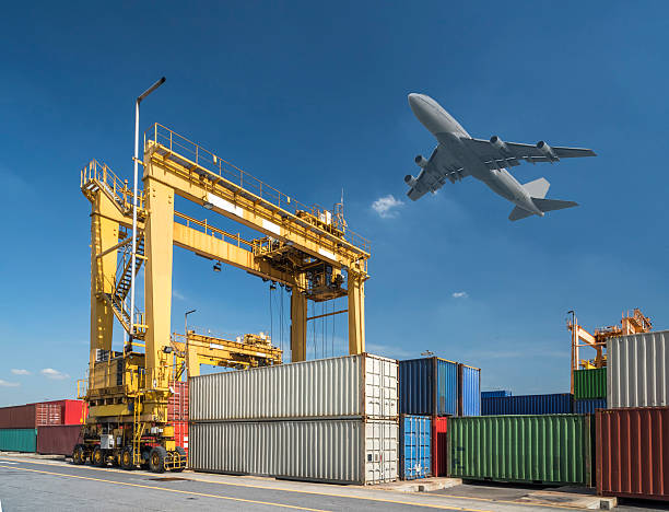 industrial port with containers in port stock photo