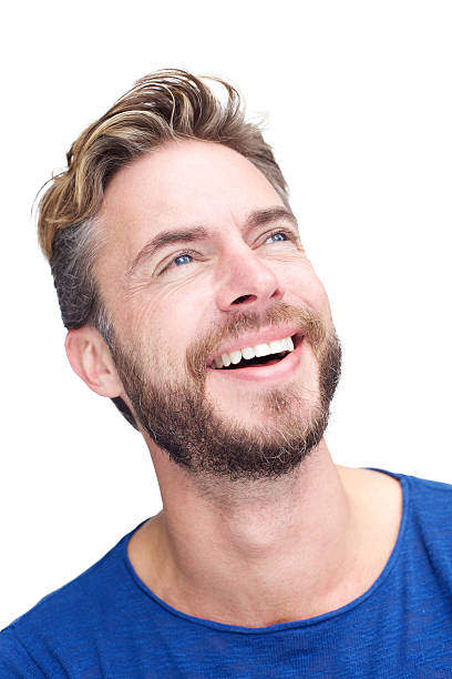 istock Male fashion model with beard laughing 505239220