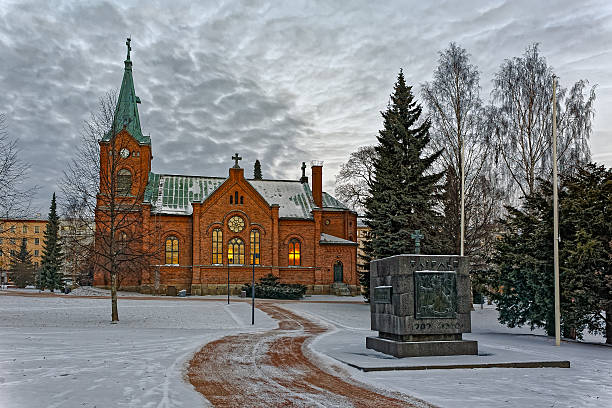 Jyvaskyla, Finland - January 4, 2016: Lutheran cathedral in Jyvaskyla, Finland frosty winter morning