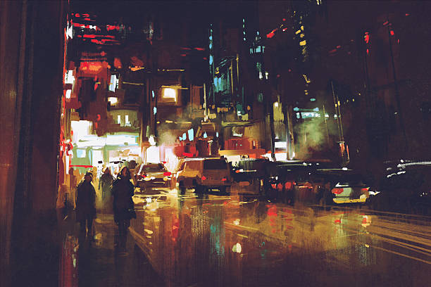 istock painting of night street with colorful lights 505240516