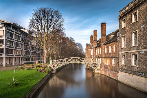 Mathematical Bridge, an old landmark in Queen's College, Cambridge, UK (Long Exposure)