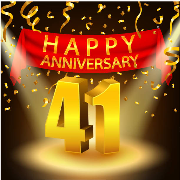 Happy 41st Anniversary celebration with golden confetti and spotlight Vector Illustration Of Happy 41st Anniversary celebration with golden confetti and spotlight accent nails stock illustrations