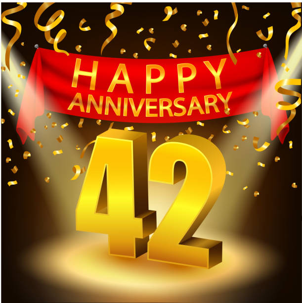 Happy 42nd Anniversary celebration with golden confetti and spotlight Vector Illustration Of Happy 42nd Anniversary celebration with golden confetti and spotlight accent nails stock illustrations