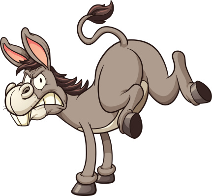 Angry donkey kick. Vector clip art illustration with simple gradients. All in a single layer.