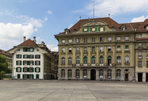 buildings on Bundesplatz square in Old City of Bern, Switzerland