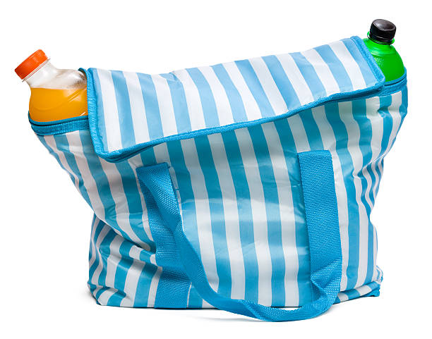 istock Closed striped cooler bag with full of cool refreshing drinks 505254331