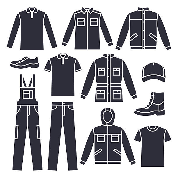 męskie ubrania roboczych - ochronny sportswear stock illustrations