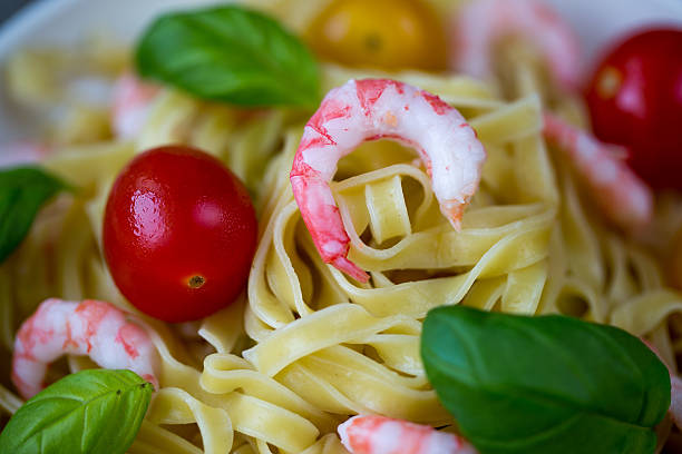Pan fried italian pasta with shrimps
