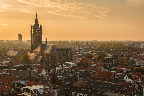 Sunset view of Delft Delft Netherlands dutch baroque architecture stock pictures, royalty-free photos & images