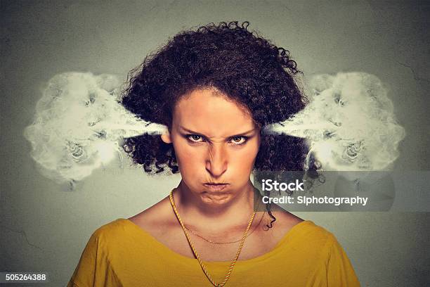 Angry Woman Blowing Steam Coming Out Of Ears Stock Photo - Download Image Now - Complaining, People, Anger