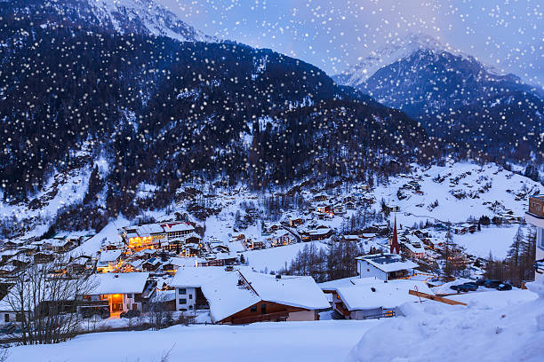 istock Mountains ski resort Solden Austria at sunset 505264454