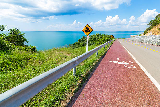 istock Bike lane and sea view 505265596