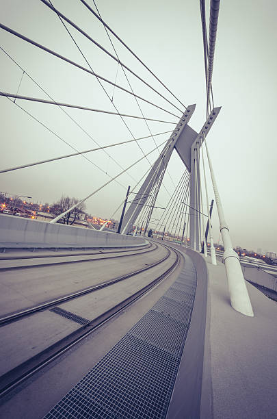 istock Tram cable-stayed bridge in Krakow, Poland - vintage look 505267510