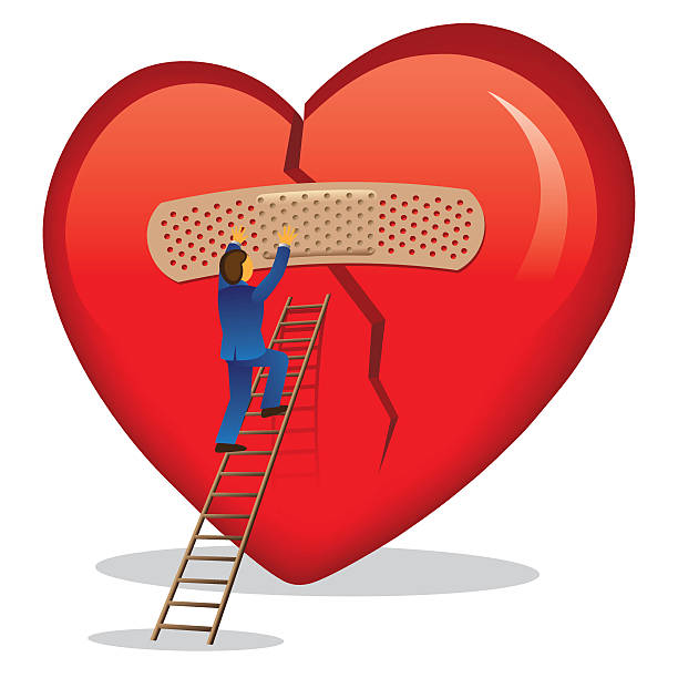hurted heart - relationship difficulties heart shape bandage adhesive bandage stock illustrations