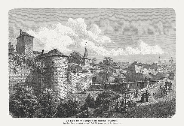 illustrations, cliparts, dessins animés et icônes de muraille de la ville de nuremberg, des gravures, publié en 1873 - basteifelsen