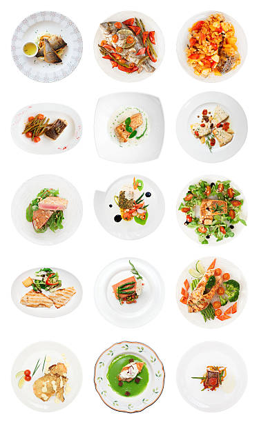 istock Set of various fish dishes isolated on white 505273004