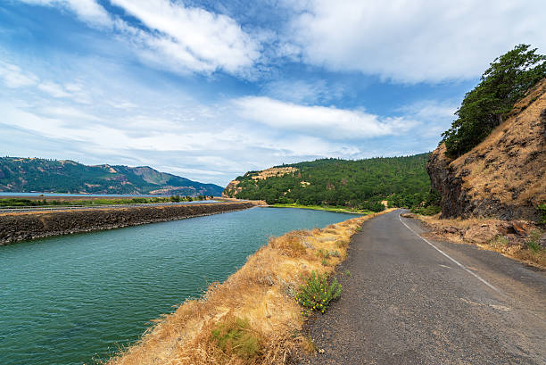 Old Highway 14 in Washington View of historic Highway 14 in the Columbia River Gorge on the Washington side oregon us state photos stock pictures, royalty-free photos & images