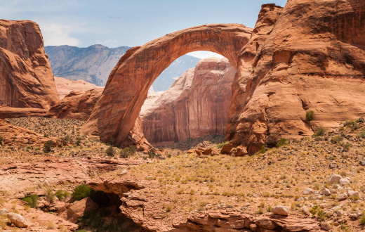 Rainbow Bridge carved by erosion in the Southern Utah desert of the United States.