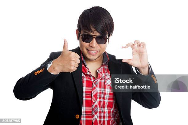 Asian Man Thumbs Up With A Card Stock Photo - Download Image Now - Adult, Adults Only, Asian and Indian Ethnicities