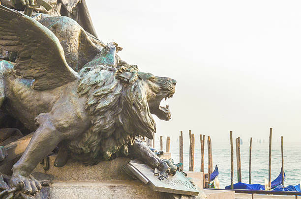 Bronze roaring winged lion, Venice city symbol, Detail of The Queen of Adriatic Plaza Statue