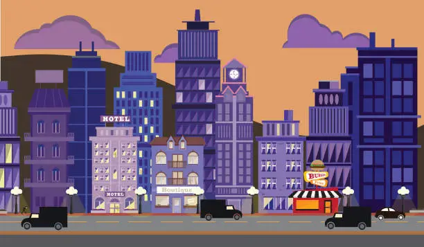 Vector illustration of Nightlife Metropolitan Cityscape