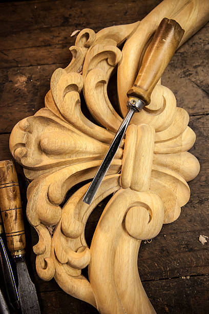 istock Carving wood - Carpenter's chisel 505289942