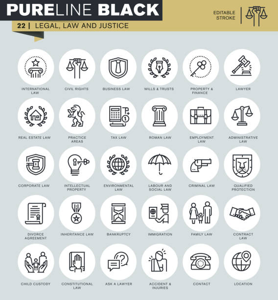 тонкая линия иконки набор правовых, права и правосудия - tax tax form law business stock illustrations