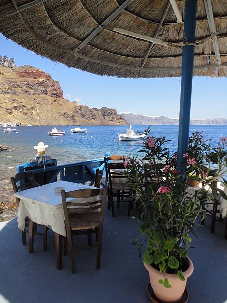 istock Resturant Table in the Port of Thirasia 505291132