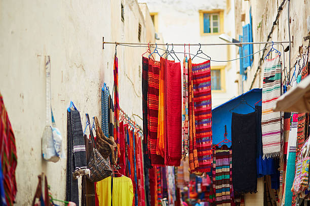 istock Colorful fabrics and carpets for sale in Morocco 505293110