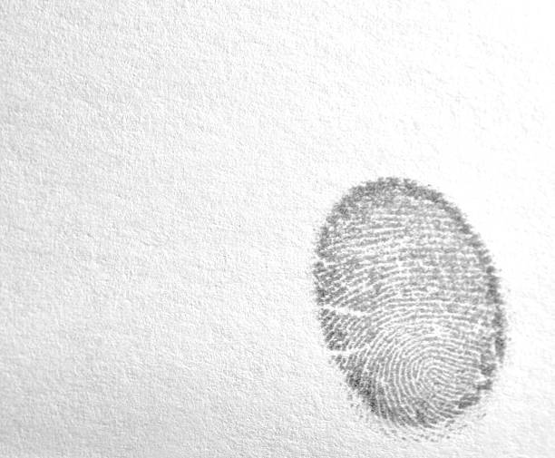 istock Black and white thumb finger print with copy space 505293286